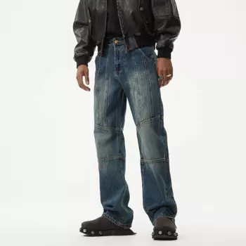 Джинсы Y2k мужские в стиле ретро, уличная одежда в американском стиле, свободные прямые джинсы с персонализированным соединением