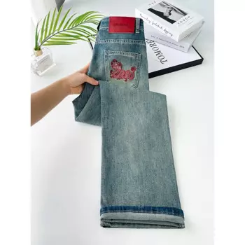 Джинсы женские прямые грушевидные, с высокой талией