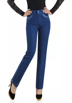 Джинсы женские прямые с вышивкой и высокой талией