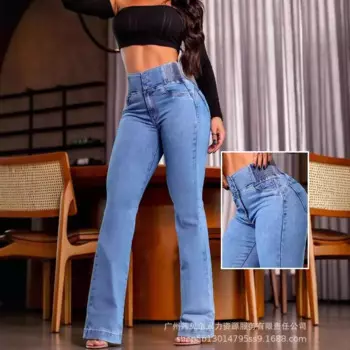 Джинсы женские с завышенной талией, на пуговицах