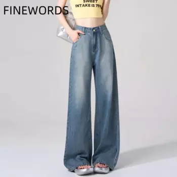 Джинсы женские с завышенной талией, в стиле панк