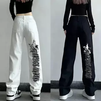 Джинсы зимние с высокой талией и принтом звезд