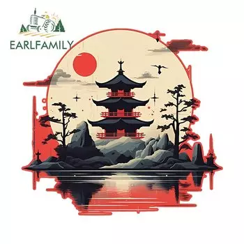EARLFAMILY 13 см 12,1 см, японская башня, автомобильные наклейки, красивые декоративные наклейки, водонепроницаемые солнцезащитные автомобильные этикетки для кемпинга