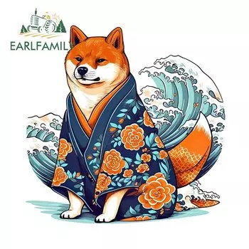 EARLFAMILY 13 см 12,9 см кимоно Шиба-ину автомобильные наклейки интересные графические наклейки водонепроницаемые солнцезащитные виниловые автомобильные наклейки