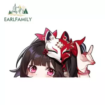 EARLFAMILY, 13 см 7,5 см, блестящие автомобильные наклейки с блестящими звездами Honkai, забавные оригинальные наклейки для автомобиля с защитой от царапин