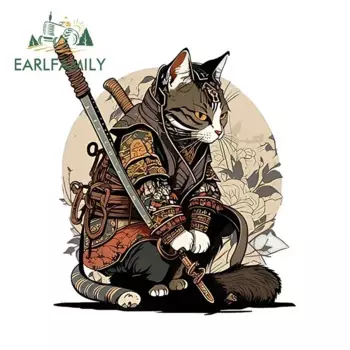 EARLFAMILY 13 см для самурая Neko Cat, японский стиль, цифровые художественные автомобильные наклейки, солнцезащитный крем, индивидуальные наклейки, декор на лобовое стекло