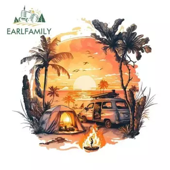 EARLFAMILY 13 см для Vanlife Adventure Travel Пляжная палатка Костер Закат Автомобильные наклейки Модные простые наклейки Стайлинг автомобиля
