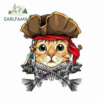 EARLFAMILY 13 см x 10,2 см для пиратского кота наклейки виниловые автомобильные наклейки доска для серфинга водонепроницаемый холодильник солнцезащитный Забавный Декор