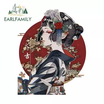 EARLFAMILY 13 см x 10,4 см, ретро-стикер Geisha для автомобиля, японская наклейка Wafuku Girl JDM для окна автомобиля, багажника, аксессуары для автомобиля