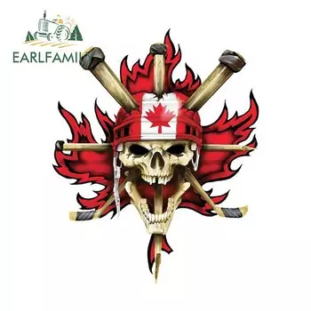 EARLFAMILY, 13 см x 10,5 см, Виниловая наклейка в виде черепа с канадским Кленовым листом для хоккея, автомобильная наклейка, Кепка с топливным баком, ящик для инструментов, наклейка, стикеры, автомобильные аксессуары