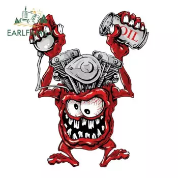 EARLFAMILY 13 см x 10 см V-Twin Engine Head Monster Автомобильная наклейка Скорость и добавление масла Наклейка на заднее лобовое стекло Украшение багажника бездорожья