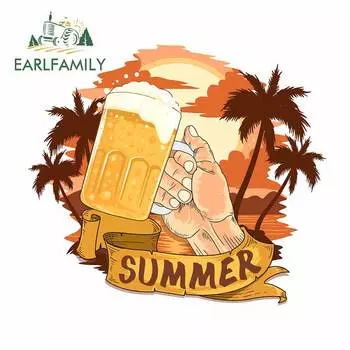 EARLFAMILY 13 см x 11,4 см для лета, пивной вечевечерние, холодильника, автомобильные наклейки, протектор двери автомобиля, наклейка, виниловый материал, украшение бампера
