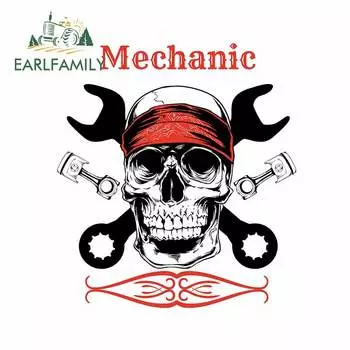 EARLFAMILY 13 см x 11,7 см для механик череп наклейка с гаечным ключом Водонепроницаемый автомобильные наклейки на бампер холодильник стекло для защиты от ветра, автомобильный Assessoires