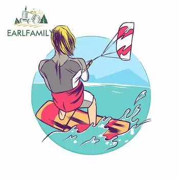 EARLFAMILY 13 см x 11,9 см для кайтсерфинга, автомобильная наклейка на окна, холодильник, силуэт кемпера, украшение бампера