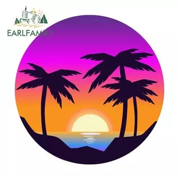 EARLFAMILY 13 см x 11,9 см для пляжа, пальма, автомобильная наклейка s, холодильник, красивая наклейка «сделай сам», мотоциклетная наклейка, доска для серфинга, декор для ноутбука
