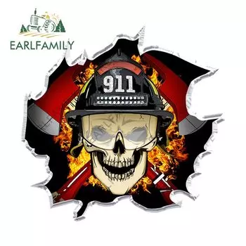 EARLFAMILY 13 см x 12,5 см, Виниловая наклейка для пожарного, рваная металлическая графическая наклейка для кузова автомобиля, задний бампер, 3D Стайлинг автомобиля