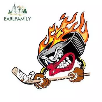 EARLFAMILY 13 см x 12,8 см для пылающей шайбы, хоккея, мамы, тонкая наклейка, виниловая наклейка на автомобиль, графическая наклейка 3D, подходит для фургона, автофургона