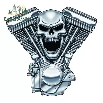 EARLFAMILY 13 см x 13 см V-Twin двигатель череп мотоциклетная наклейка для автомобиля зеркальная текстура металла Мультяшные автомобильные аксессуары