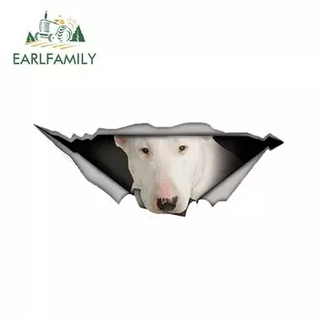 EARLFAMILY 13 см x 4,9 см белый бультерьер Автомобильная наклейка рваная металлическая наклейка Светоотражающая наклейка s Водонепроницаемая автостайлинг домашнее животное