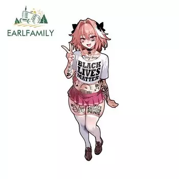 EARLFAMILY 13 см x 5,2 см татуировки для Astolfo Femboy Waifu наклейки на автомобиль всадник Hentai черные Материалы Розовые украшения наклейки Thicc