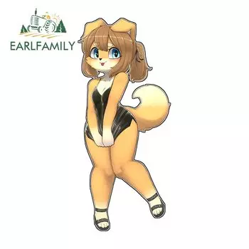 EARLFAMILY, 13 см x 5,7 см, мультяшная пушистая Автомобильная наклейка, наклейка для кондиционера, защита от солнца, фургон, окна, наклейки для ноутбука