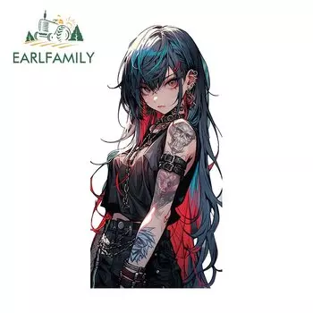 EARLFAMILY 13 см x 6,5 см для ИИ Аниме Девушки тату Fanart Автомобильная наклейка Водонепроницаемая Черная Виниловая Наклейка Автомобильные аксессуары RV украшение