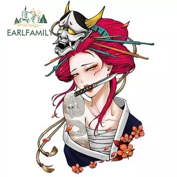 EARLFAMILY 13 см x 8,9 см для женщин, японский самурай, виниловые наклейки на машину, водонепроницаемая забавная наклейка для багажника, мотоцикла, кемпервана, наклейки