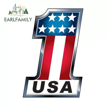 EARLFAMILY 13 см x 8,9 см гоночные цифры с флагом США, США, виниловая наклейка для автомобиля, мотокросс, авто украшение, наклейка на бампер