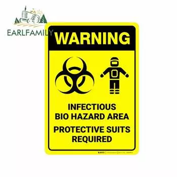EARLFAMILY, 13 см x 9,2 см, предупреждающая этикетка с информацией о биологической опасности, Автомобильная наклейка, Виниловая наклейка «сделай сам» с окклюзией, граффити с царапинами, 3D наклейка