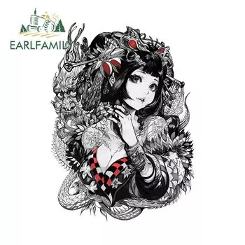 EARLFAMILY 13 см x 9,4 см Kawaii Geisha Автомобильная наклейка с демоном Лолита тату девушка переводная картинка Автомобильный багажник фотовиниловые автомобильные аксессуары