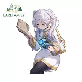 EARLFAMILY 13 см x 9,8 см чтение фриэрен автомобильные наклейки красивое аниме с цветком графика Солнцезащитная наклейка Забавный бампер Декор