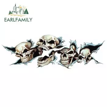EARLFAMILY 15 см x 5 см рваный со злым черепом Готический мотив Внешняя Автомобильная наклейка для зеркала заднего вида ФотоСтиль автомобиля