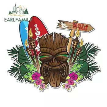 EARLFAMILY 30 см x 24,7 см для Гавайской резьбы, Tiki Surf, автомобильные наклейки, устойчивые к царапинам, водонепроницаемые, для сноуборда, чемодана, наклейка для серфинга