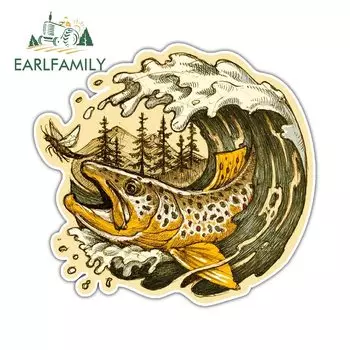 EARLFAMILY дикая коричневая волнистая переводная картинка Рыбалка ретро искусство Стайлинг автомобиля байдарка форель трорель Рыбалка автомобильные наклейки