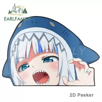 EARLFAMILY мультяшная Автомобильная наклейка для Gawr Gura Hololive Peeker Peek аниме виниловые наклейки JDM оконный багажник бампер автомобильные аксессуары
