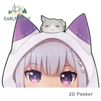 EARLFAMILY мультяшная Автомобильная наклейка для Эмилии Пекера большая голова аниме виниловая JDM окно багажник ноутбук Настенная Наклейка Автомобильные аксессуары