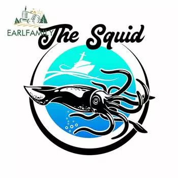 EARLFAMILY мультяшная наклейка на автомобиль, наклейка с кальмаром, наклейка для дикой природы, природы, охоты, лагеря, художественная наклейка, виниловое украшение для стайлинга автомобиля