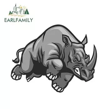 EARLFAMILY наклейка на автомобиль в виде злого носорога, наклейка в виде страстного Раша, пушистая наклейка в виде носорога, Виниловая наклейка на окно, шлем, наклейка на ноутбук, графика в виде деформации автомобиля