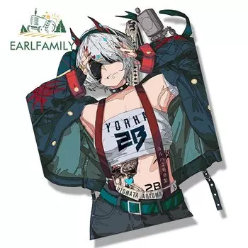 EARLFAMILY панк демон 2B Fanart Автомобильная наклейка Nier Automata Chibi с большой головой наклейка Waifu Slap наклейки граффити Peeker Стайлинг автомобиля