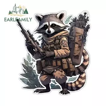 EARLFAMILY солдат енот иллюстрация дизайн автомобильные наклейки забавные пушистые художественные окна крышка топливного бака наклейки для ноутбука аксессуары для автофургонов