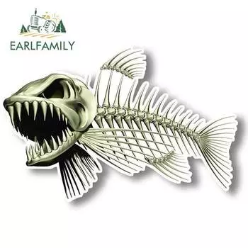 EARLFAMILY, страшный Скелет с рыбками, заднее ветровое стекло, внедорожник, 4x4 дюйма, 3D Стилизация автомобиля, мотоциклетная наклейка JDM