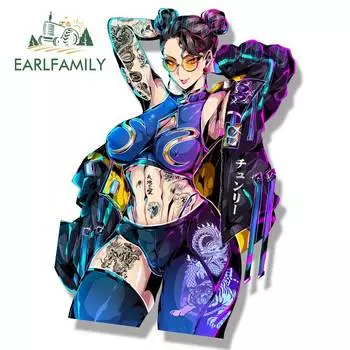 EARLFAMILY Street Punk Chun-Li Fanart автомобильная наклейка аркадная игра эскиз Waifu наклейка JDM мультфильм Peek Girl граффити NSFW наклейки