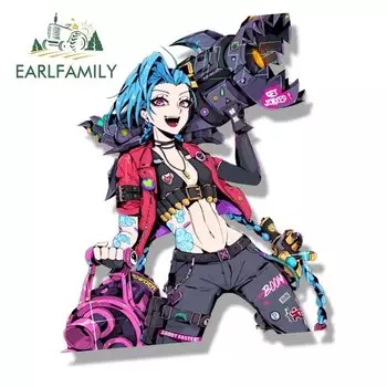 EARLFAMILY уличная одежда Jinx Fanart Автомобильная наклейка Crazy Girl Slap Decal эскиз Waifu JDM мультфильм Peeker граффити наклейки автомобильная пленка