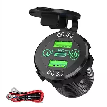 EARU Автомобильное USB-разъем для зарядного устройства Металлическая 60 Вт Автомобильные аксессуары 12/24 В USB-розетка PD USB-C и два порта QC3.0 Сенсорный переключатель для лодок и морских пехотинцев