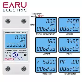 EARUELECTRIC Цифровой однофазный счетчик энергии 220В