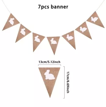 Easter Cute Rabbit Jute Banner Garland Burlap Linen Flag 2025 Happy Easter Party Home Wall Hanging Decoration Supplies Kids Gift