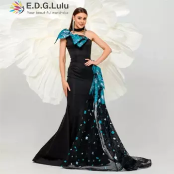 EDGLuLu асимметричный воротник на одно плечо с большим бантом платье на день рождения женское 2024 Грейс элегантное вечернее длинное платье русалки с открытой спиной 1019