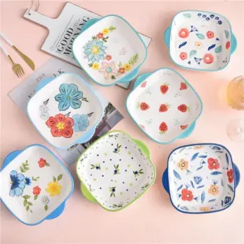 EECAMAIL посуда для выпечки керамическая Бытовая квадратная Сырная запеченная тарелка для риса микроволновая специальная печь посуда бинауральная тарелка