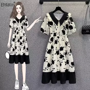 EHQAXIN Новое Женское платье 2023 Летняя мода V-образный вырез универсальная французская Блокировка цвета шифоновое детализированное платье с коротким рукавом