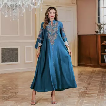 Eid Djellaba Дубай Abaya Роскошная вышивка бисером Jalabiya для женщин мусульманское платье искусственная кожа индейка кафтан мусульманская одежда арабский халат